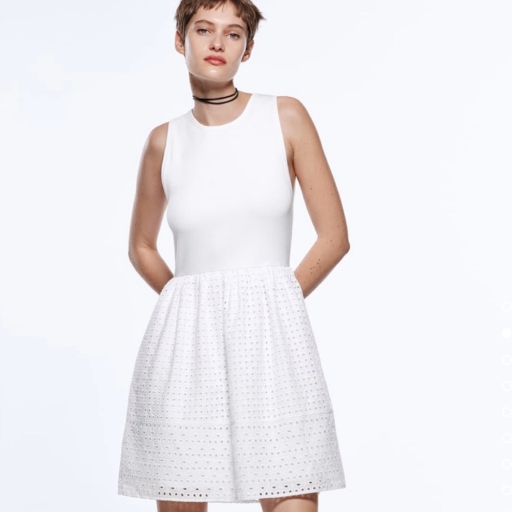 Zara White Crochet Bottom Dress - Size L
